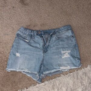 Casual Light Blue Distressed Jean Shorts